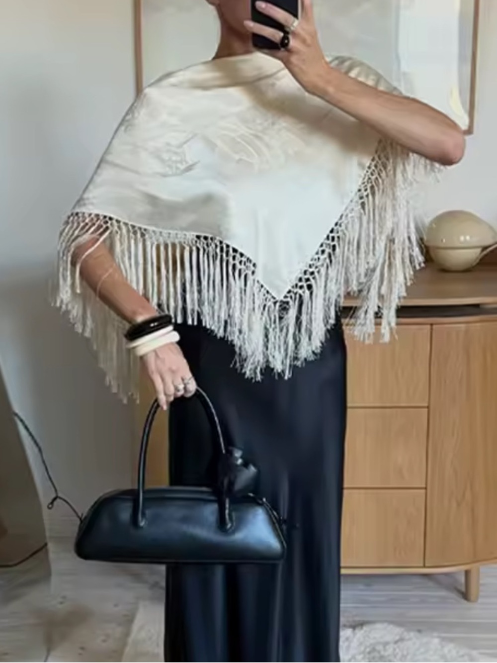 Luxury Large Ivory Shawl Scarf With Fringe